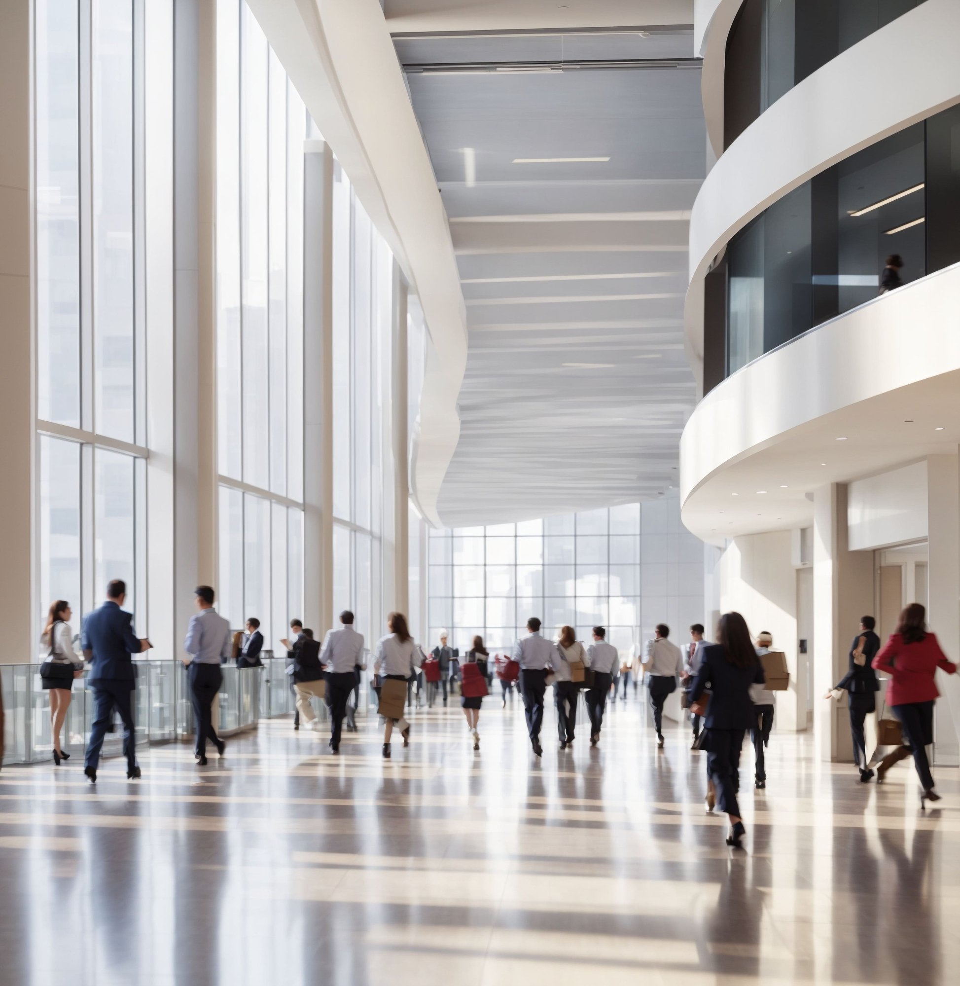 workers walking through a large office reception-1